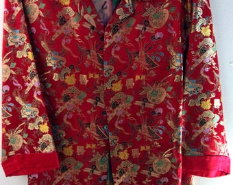 Chico Design Jacket, Red Satin with AsianType Design, Rayon and 25% Silk