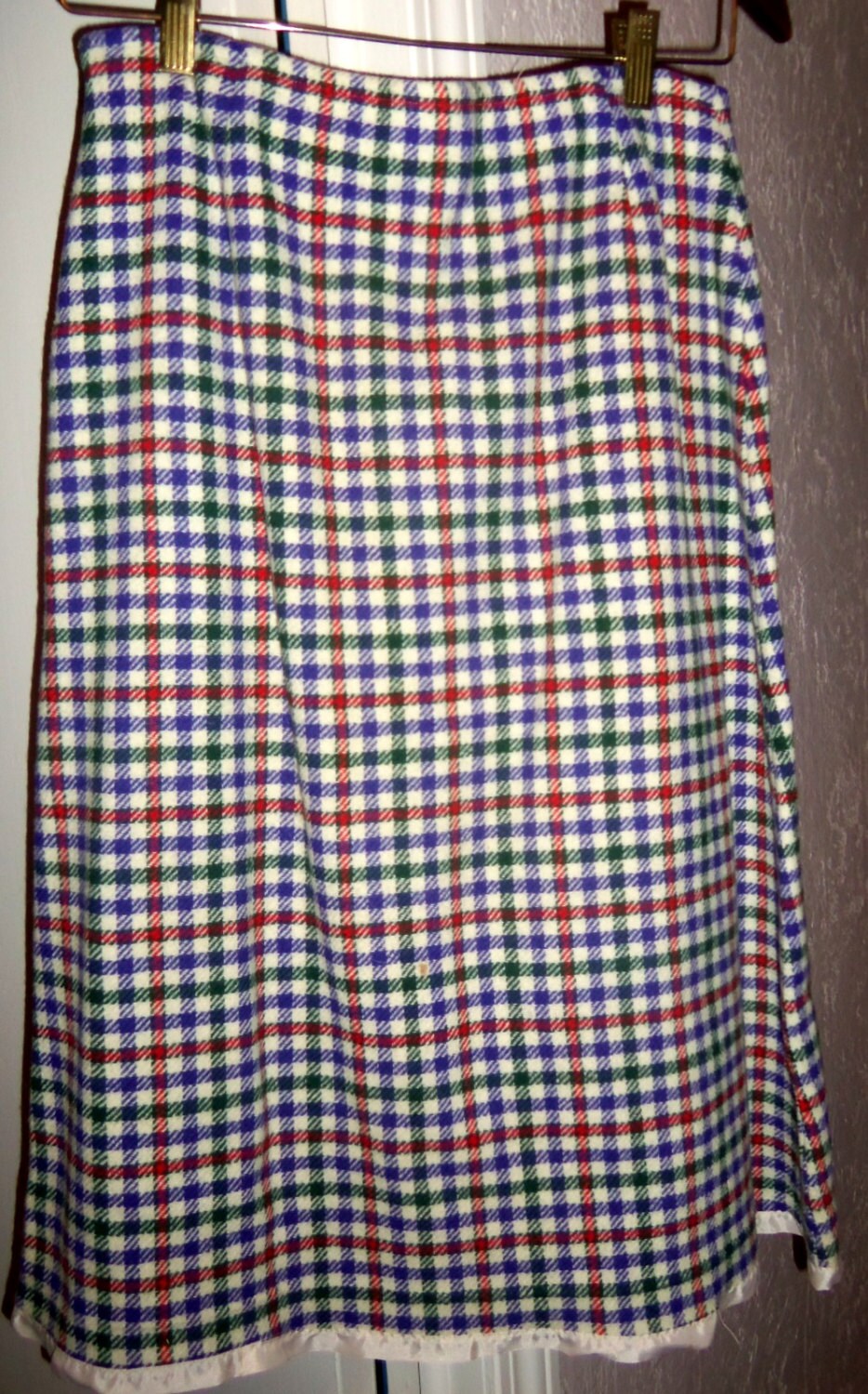 1960's Red, Purple, and Green Checkered Striped A Line, Dropped Waist ...