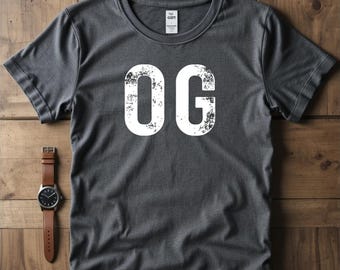 OG Shirt, Original Gangster Tee, Vintage Distressed Graphic T-Shirt, Minimalist Streetwear Shirt, Bold OG Letter Tee