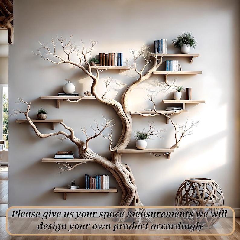 Tree Branch Bookshelf Floating Shelf Solid Wood Shelf Art Wall ...