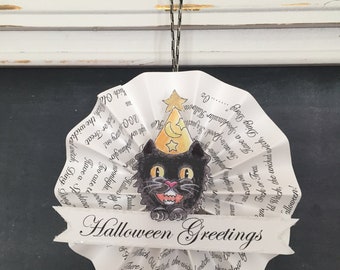 Halloween Cat Ornament Decoration Vintage Victorian Cottage Chic Cottagecore