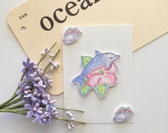 Dolphin and Seashells With Flowers