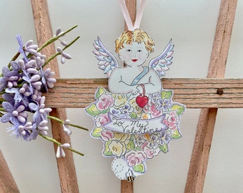 To My Valentine Cupid With Raised Heart And Bee Hand Painted Handmade