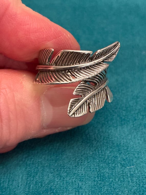 Feather Wrap Ring Sterling Silver Adjustable size… - image 1