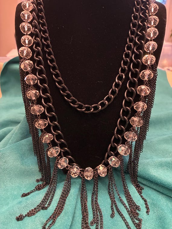 Gothic Style Statement Necklace with multiple cha… - image 1