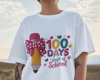 100 Days of School PNG バンドル、毛糸かぎ針編みデザイン（デジタルダウンロード）