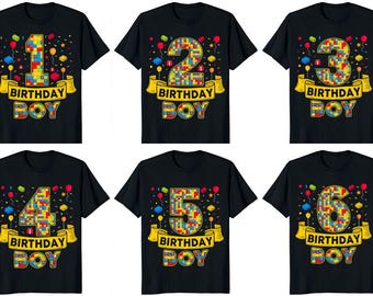 積み木バースデーボーイTシャツセット（1～12）、昇華プリント用PNG画像