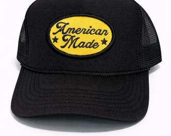 Czapka typu trucker produkcji amerykańskiej | Czarna siateczka Snapback | Patriotyczna czapka | Czapka typu trucker inspirowana USA | Uniseksowa czapka na co dzień