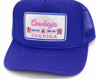 Czapka typu trucker z tequilą w kolorze królewskiego błękitu, z siateczki w stylu western, z kowbojskim snapbackiem, w stylu country