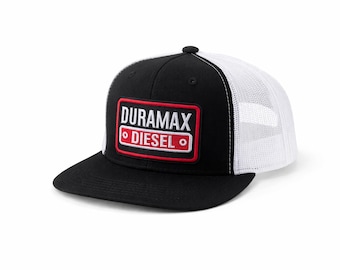 Duramax Diesel Trucker Hat – Black White Snapback, Mesh Back Cap, Flat Bill Hat, Diesel Truck Hat, Gift for Him