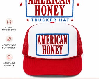 Czapka American Honey Trucker – czerwono-biała, w stylu vintage, z daszkiem typu snapback, w patriotycznym stylu country western