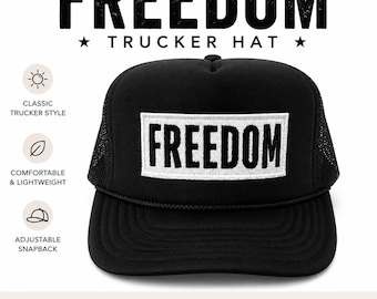 Czarna czapka typu trucker Freedom | Biała haftowana naszywka, unisex, styl amerykański