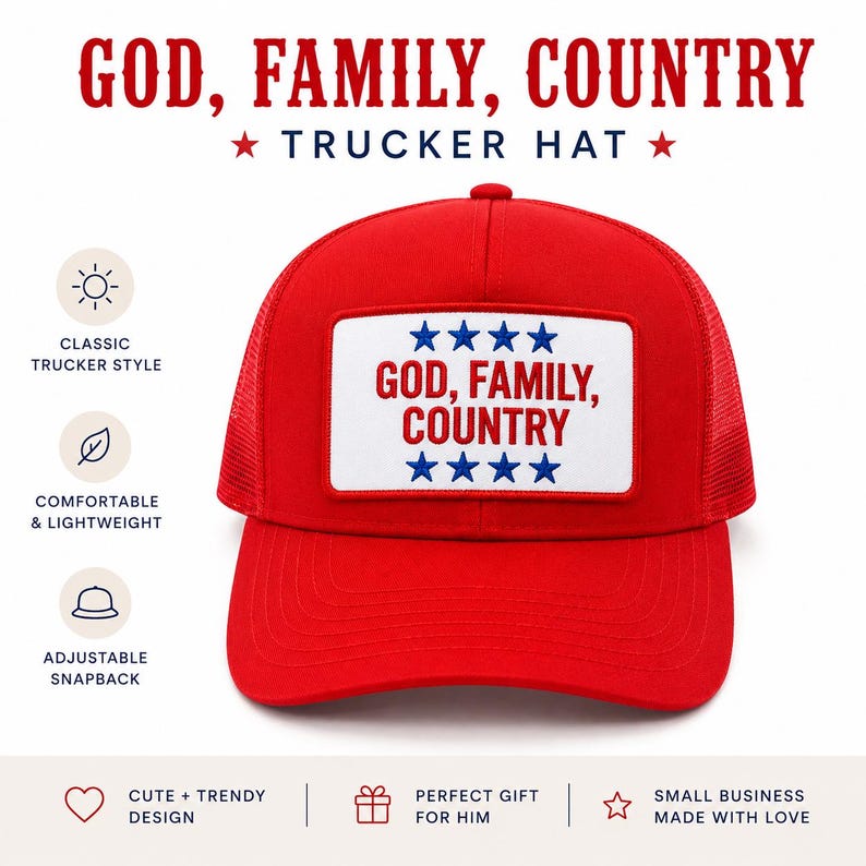 God Family Country Trucker Hat | Patriotic American Pride Cap image 1