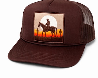 Brown Cowboy Sunset Trucker Hat | Desert Western Snapback Cap
