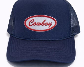 Czapka kowbojska typu trucker – granatowa, z siateczki Snapback, czapka w stylu western, czapka w stylu country, unisexowa czapka w stylu western