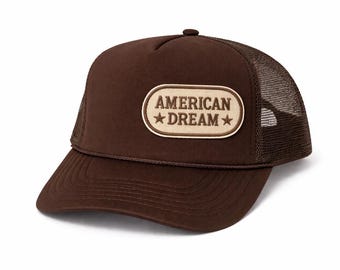 American Dream Trucker Hat, Brown Snapback Hat, Western Hat, Country Style Cap, Mesh Back Hat, Unisex Hat