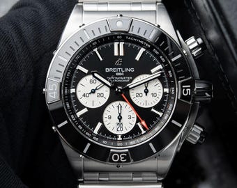 Reloj Breitling Super Chronomat B01 44 Cronógrafo Vintage con Brazalete de Acero Negro, reloj de hombre, regalo para él