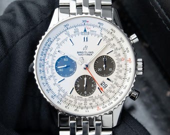Reloj Breitling Navitimer B01 Cronógrafo Vintage de 43 mm con esfera Panda plateada y brazalete, reloj de hombre, regalo para él.