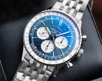 Vintage Breitling Navitimer 1 B01 Chronograph Blue Dial Bracelet 46mm, men's watch, gift for him