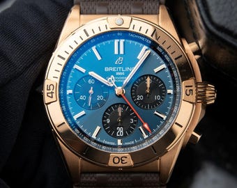 Reloj Breitling Super Chronomat B01 42 Edición Super Bowl LVIII, cronógrafo azul oro rosa, reloj de hombre, regalo para él.