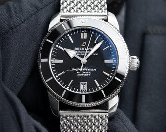 Reloj Breitling Superocean Heritage II 42 vintage con brazalete de acero negro y esfera de cerámica AB2010, reloj de hombre, regalo para él.