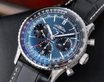 Vintage Breitling Navitimer 1 B01 Chronograph Stainless Steel Dark Blue Dial Date, men's watch, gift for him