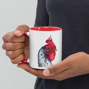 Original Rooster Art Mug with Red Inside