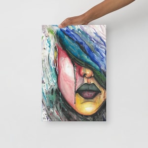 Beautiful African Woman Art Print on Thin Canvas. 18”X12”.