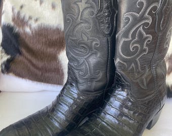 Black Jack Exotic Caiman Cowboy Boots Black – Men’s 8.5D / Women’s 9.5–10 – Handmade Western Boots
