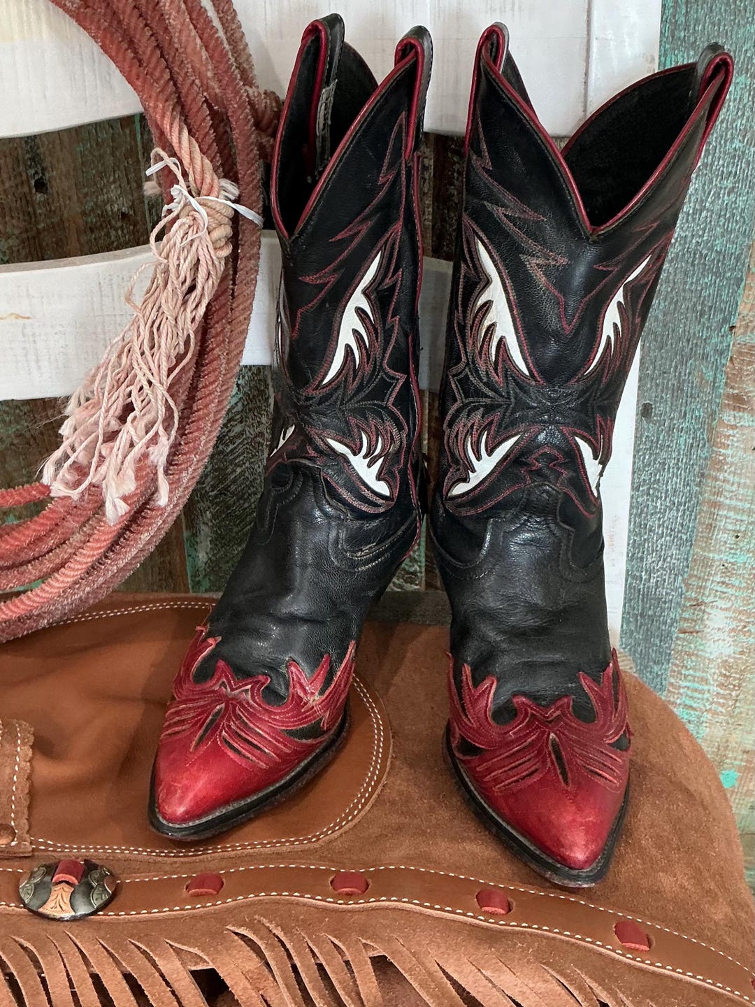 Vintage Code West Cowboy Boots Womens Size 8-red Black Western Boots ...