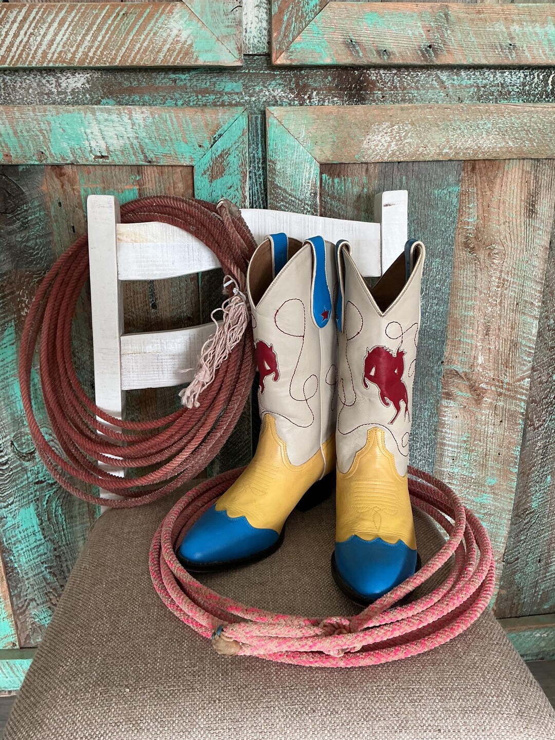 Roper Rodeo Cowboy Boots Bucking Horse Western Boots Size 9.5 - Etsy