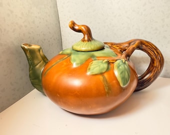 Vintage Pumpkin Teapot • Hand-Painted Ceramic Fall Decor