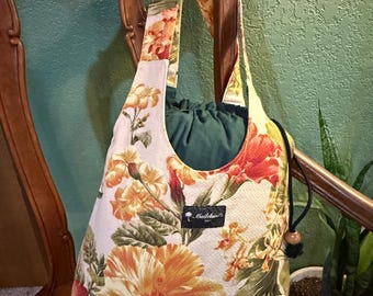 Maiielani’s Floral Drawstring Shoulder Bag | Tropical Fabric Purse | Kauai Island Style