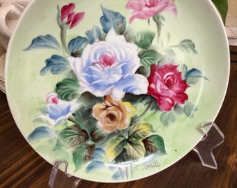 L J JAPAN クレセントサラダ皿 5枚セット 手描きのバラと花が描かれた