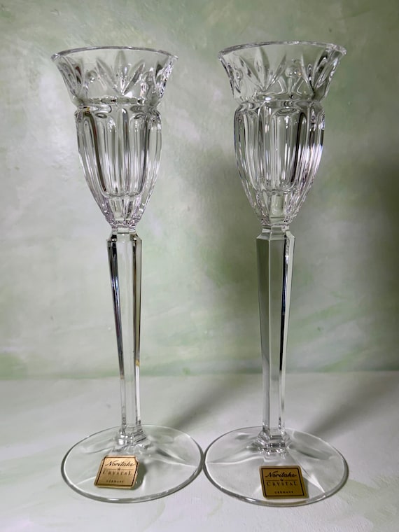 Noritake Crystal Cordial Glasses – Made in Germany – Set of 2 – Long Stem Cut Crystal