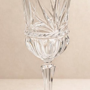 Large Cut Crystal Goblet – 9.75” Lead Crystal with Rope Band, Faceted Stem & Starburst Base