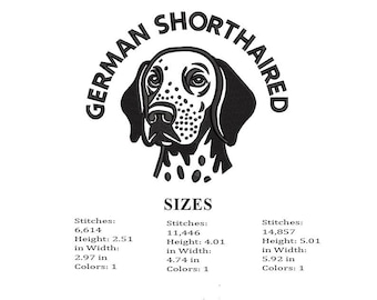 German Shorthaired Embroidery machine file – single color – 3 sizes – dst pes vp3 jef exp hus xxx