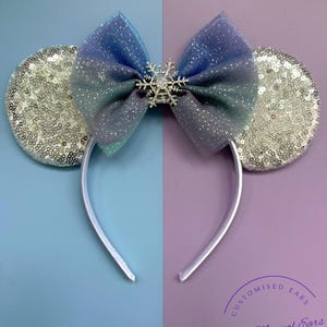 Frozen Inspired Minnie Mouse Ears Headband – Purple Lilac Sequin Snowflake Disneybounding Ears – Elsa Anna Inspired