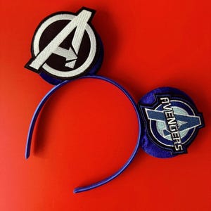 Superhero Mickey Ears Boys & Men, No Bow Disney inspired Headband, Spiderman Marvel Star Wars Avengers Inspired, Velvet / Sequin Mouse Ears Avengers Blue/Black