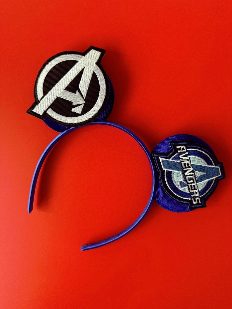 Superhero Mickey Ears Boys & Men, No Bow Disney inspired Headband, Spiderman Marvel Star Wars Avengers Inspired, Velvet / Sequin Mouse Ears Avengers Blue/Black