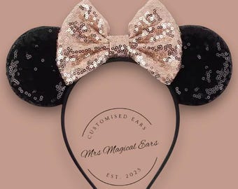 Black Sequin Mickey Mouse Ears | Leopard Print Bow | Disney  display picture 2