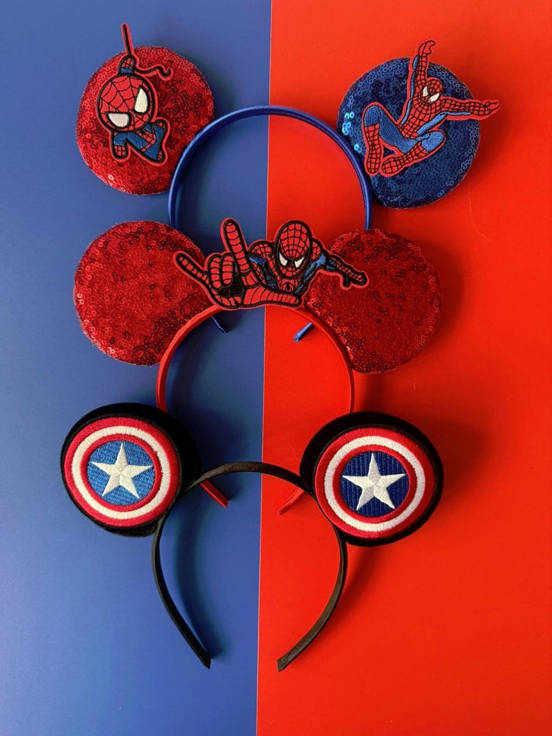 Superhero Mickey Ears Boys & Men, No Bow Disney inspired Headband, Spiderman Marvel Star Wars Avengers Inspired, Velvet / Sequin Mouse Ears image 15