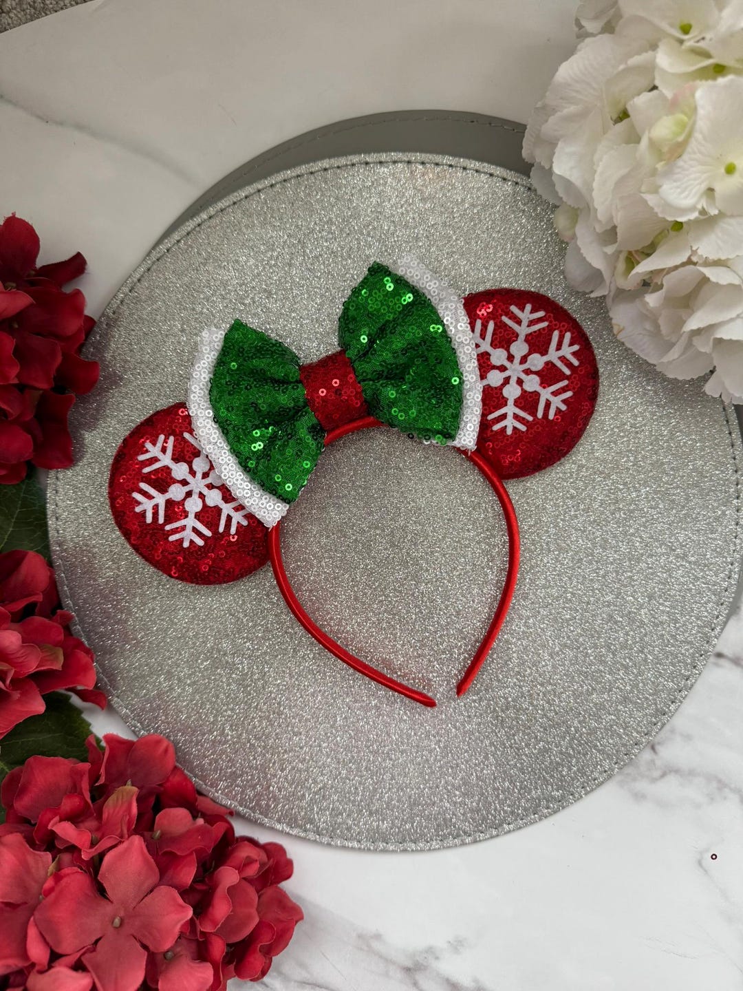 Disney Parks Christmas Minnie Ears Red Snowflake Green Sequin Bow ? s-l400.jpg main image 2