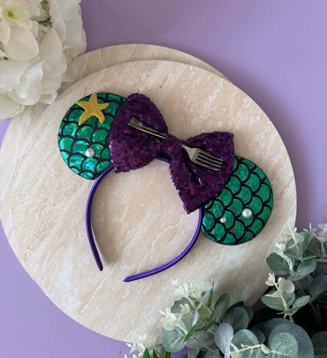 Disney Mermaid Sequin Ears Headband in Green, Purple, Teal Be Bejeweled In This NEW Purple and Turquoise Sequin Ear  main image 2