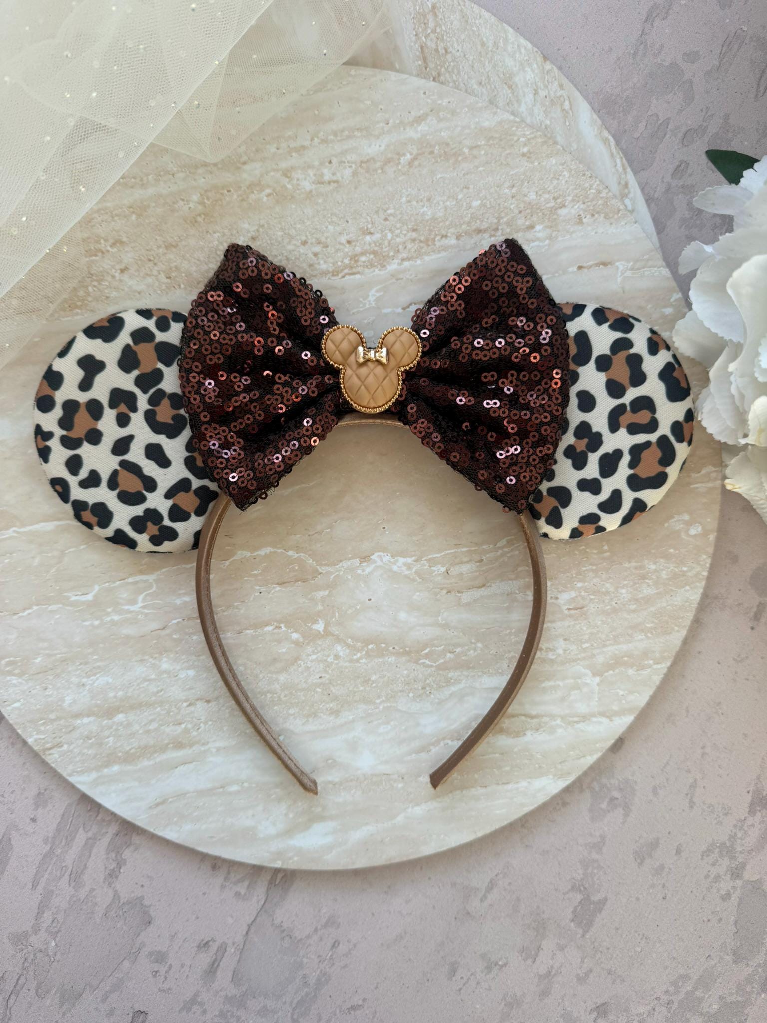 Leopard Print Mickey Ears + Brown Sequin Bow | Disney  display picture 1