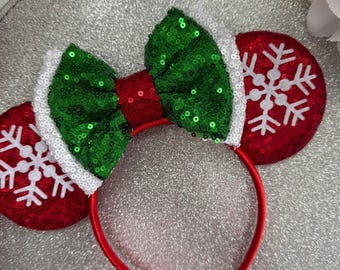 Christmas Red Sequin Snowflake Minnie Ears | Green / White  display picture 1