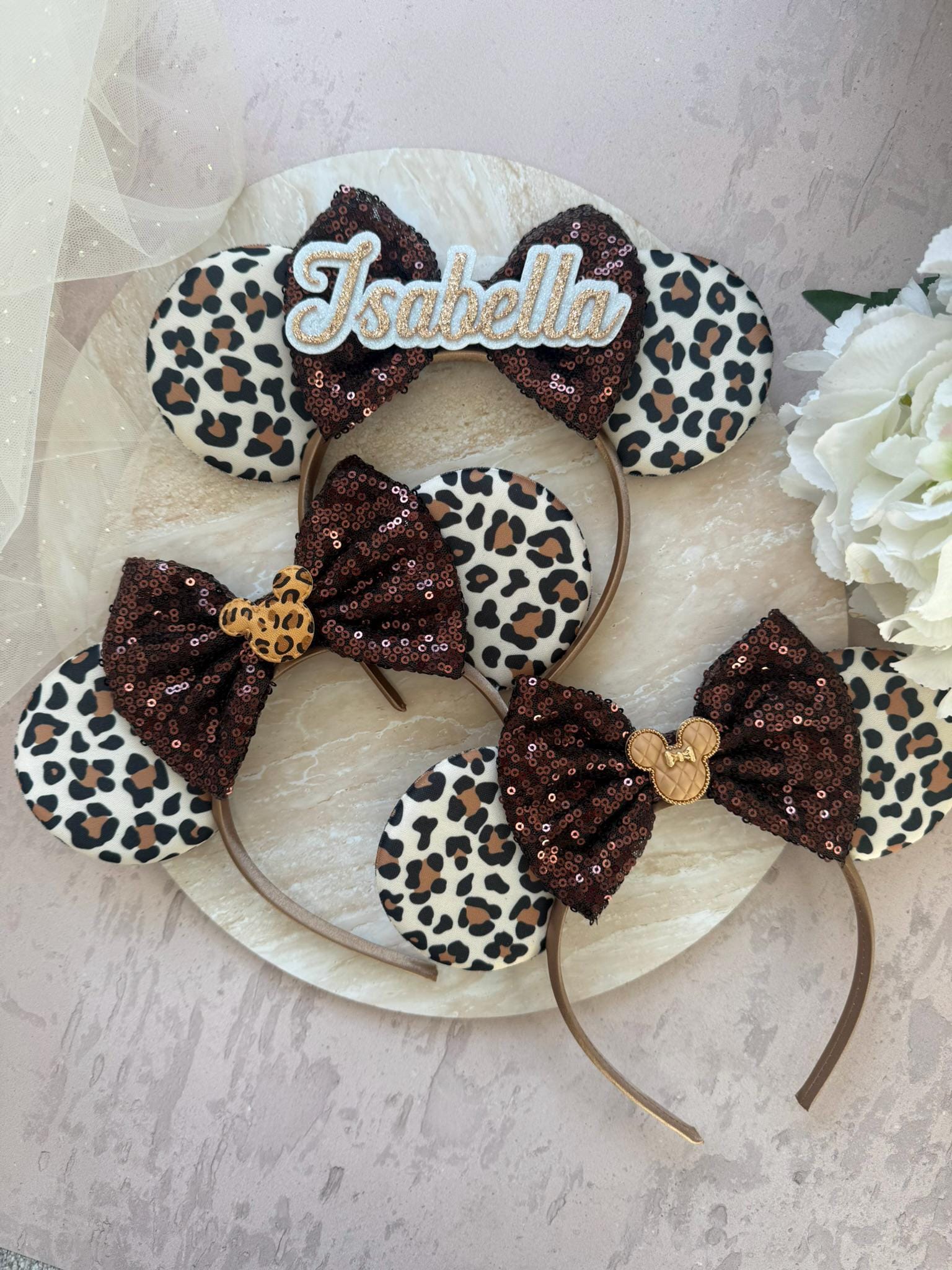 Leopard Print Mickey Ears + Brown Sequin Bow | Disney  display picture 1