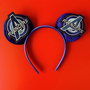 Superhero Mickey Ears Boys & Men, No Bow Disney inspired Headband, Spiderman Marvel Star Wars Avengers Inspired, Velvet / Sequin Mouse Ears Avengers Blue 2