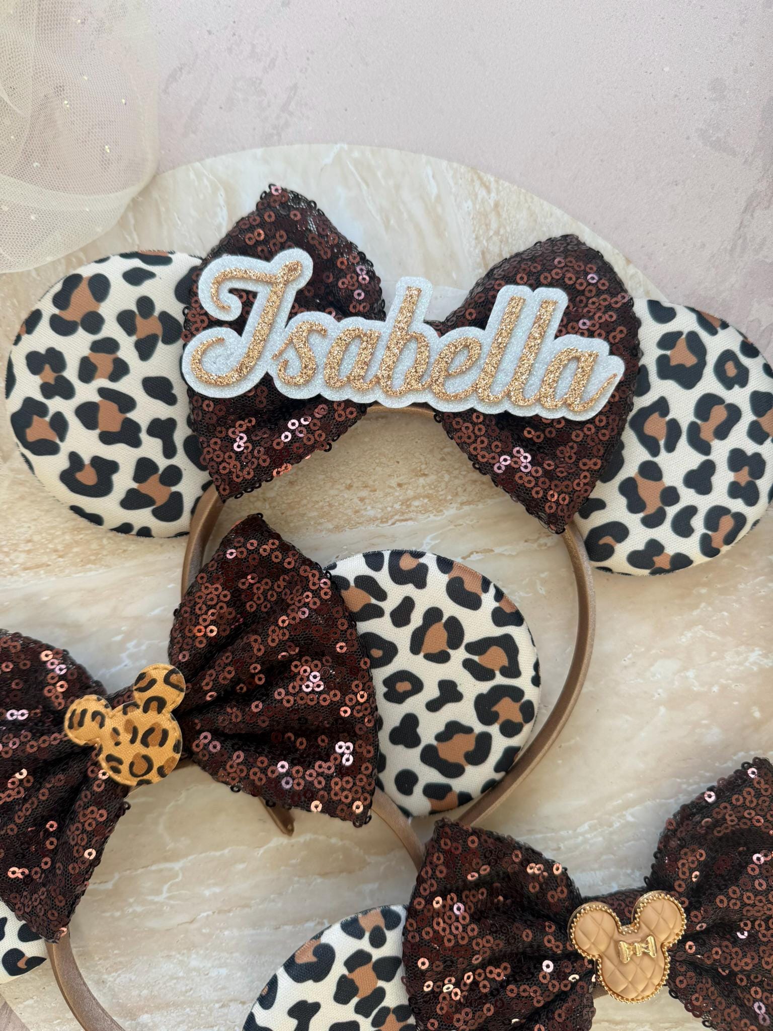 Leopard Print Mickey Ears + Brown Sequin Bow | Disney  display picture 1
