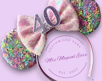 Birthday Personalised Confetti Sprinkle Minnie Ears | Custom Age Mouse Ears Headband | Choose Bow Colour | Birthday Ears | Disney Inspired